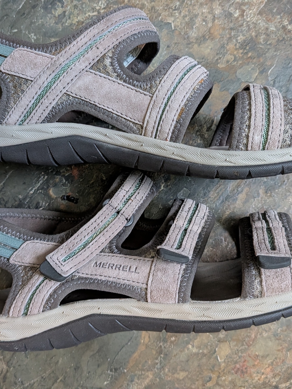 Merrell Women's Suede Outdoor Sandals In Gray, Hook And Loop Closure, Size 8